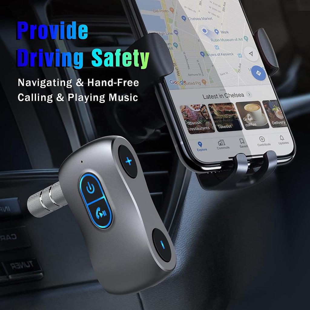 Wireless 5.0 Aux Bluetooth Adapter Car with Hands-Free Calls,Supports TF Card,Dual Connection,Receiver for Car,Headphones and Home Stereo Systems