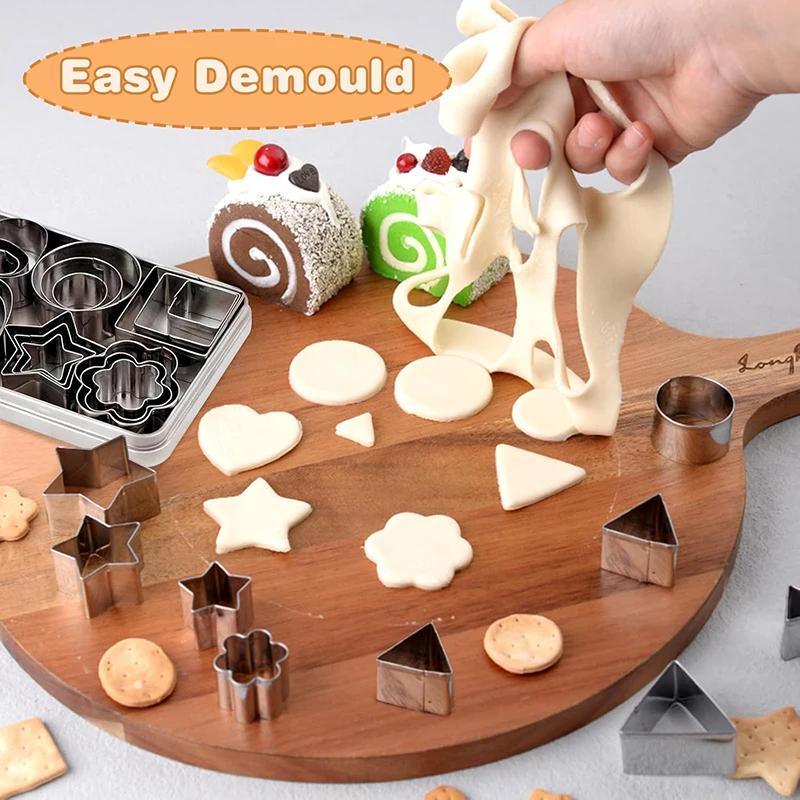 12/30PCS Stainless Steel Mini Cookie Cutters Set Geometric Shape Baking Tools for Biscuit Fondant Kitchen Baking Supplies