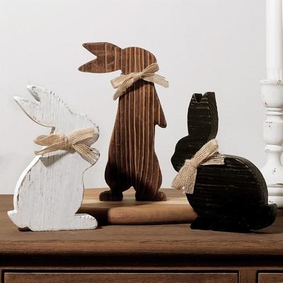3 Piezas Decoraciones de Pascua Rústico Conejo de Pascua Madera Centro de Mesa Letreros Madera de Granja Conejo Decoración Bandeja de 3 Niveles para Mesa Regalos Vintage de Pascua