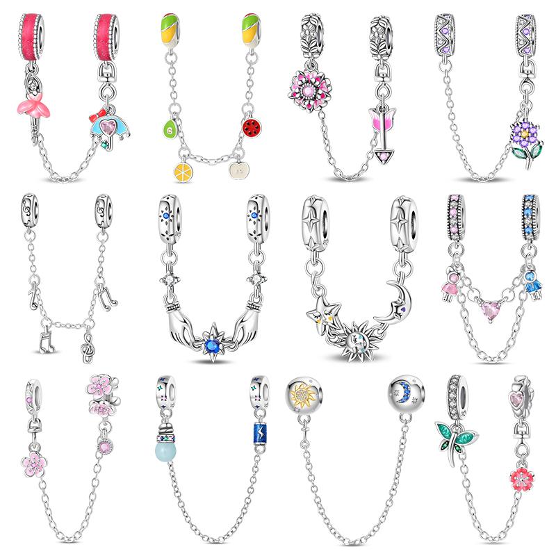 100% Copper Original Stars Moon Flower Safety Chains Spacer Beads Charms Fit 3Mm Bracelet Diy Jewelry Guardian Gift