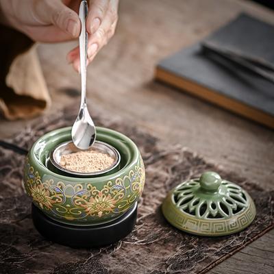 Bruciatore di Incenso Rotondo Fatto a Mano Bruciatore di Incenso Elettronico Bastoncini Coni Salvia Legno Naturale Vassoio Portaroma per Yoga Meditazione