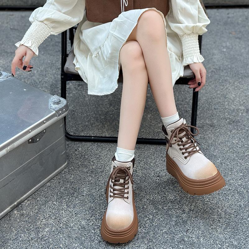 Leather platform Martin boots women's new autumn and winter retro rhubarb boots heightening locomotive boots