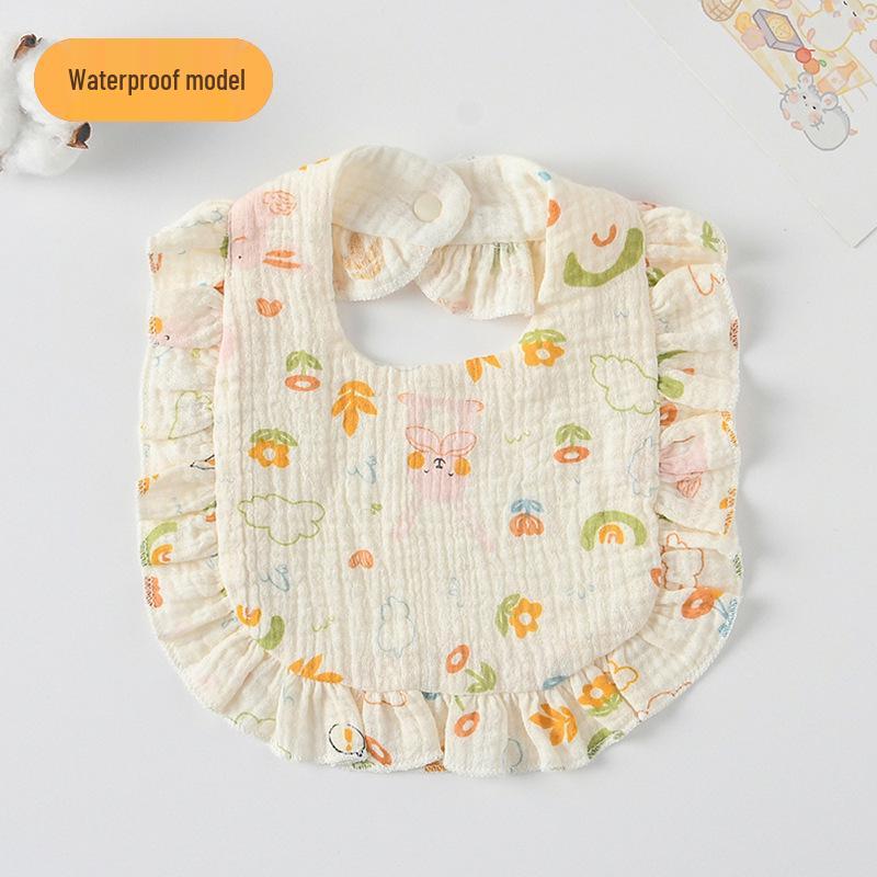 Ruffle Lace Waterproof Cotton Baby Bib (Seven-Layer Gauze)