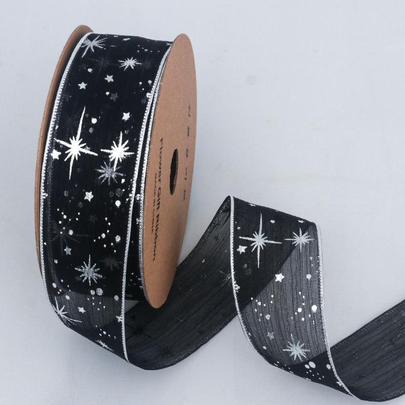 

4Yards/Roll Starry Sky Yarn Ribbon, Flower Packaging Bouquet Ribbon Bow Handmade DIY чёрный