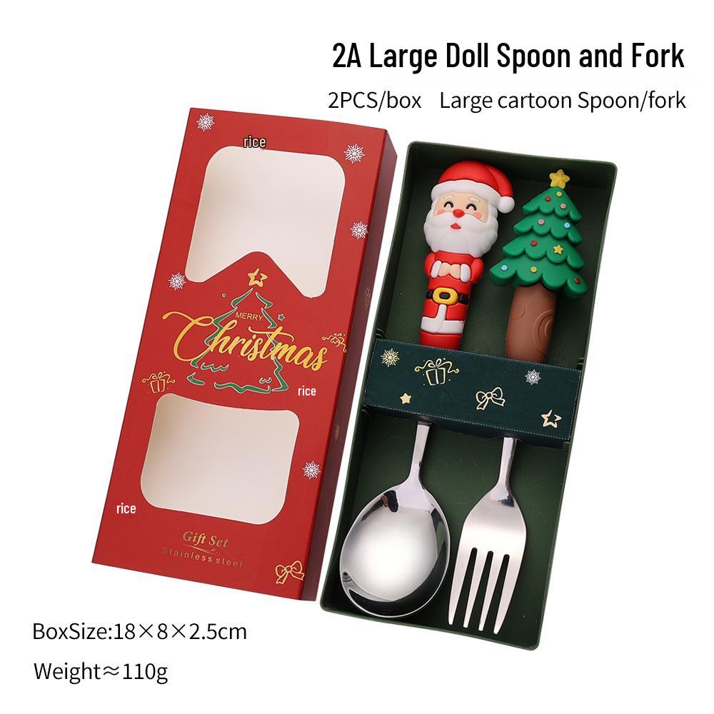 Large Christmas Plush Spoon & Fork Set - Santa Claus & Tree Design