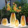 Double-glazed Vase Yellow Matte Glass Bottle Irregular Folds Flower Vase Hydroponics Terrarium Home Decoration Accessories