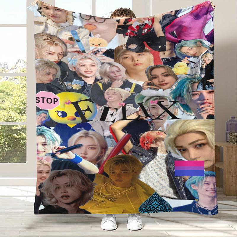 Felix Kpop Stray Kids Flannel Blanket,Ultra Soft Warm Plush Throw for Home Bedroom Bed Sofa Cover Camping Picnic gift