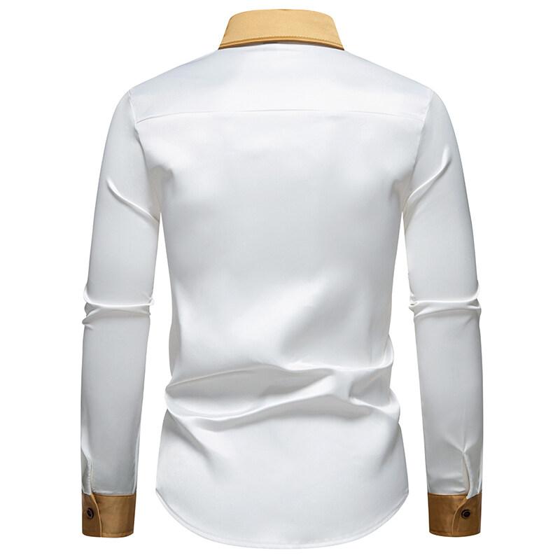 Cozy Up Spring Men's Satin Luxury Color Blocked Shirts Fashion Smooth Tuxedo Long Sleeve Shirt Wedding Party Prom Casual Shirt Business
