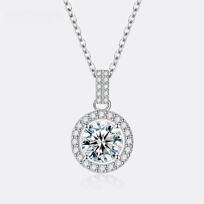 Moissanite Necklace for Women S925 Pure Silver Round Laboratory Diamond Pendant Fashionable Wedding Luxury Jewelry