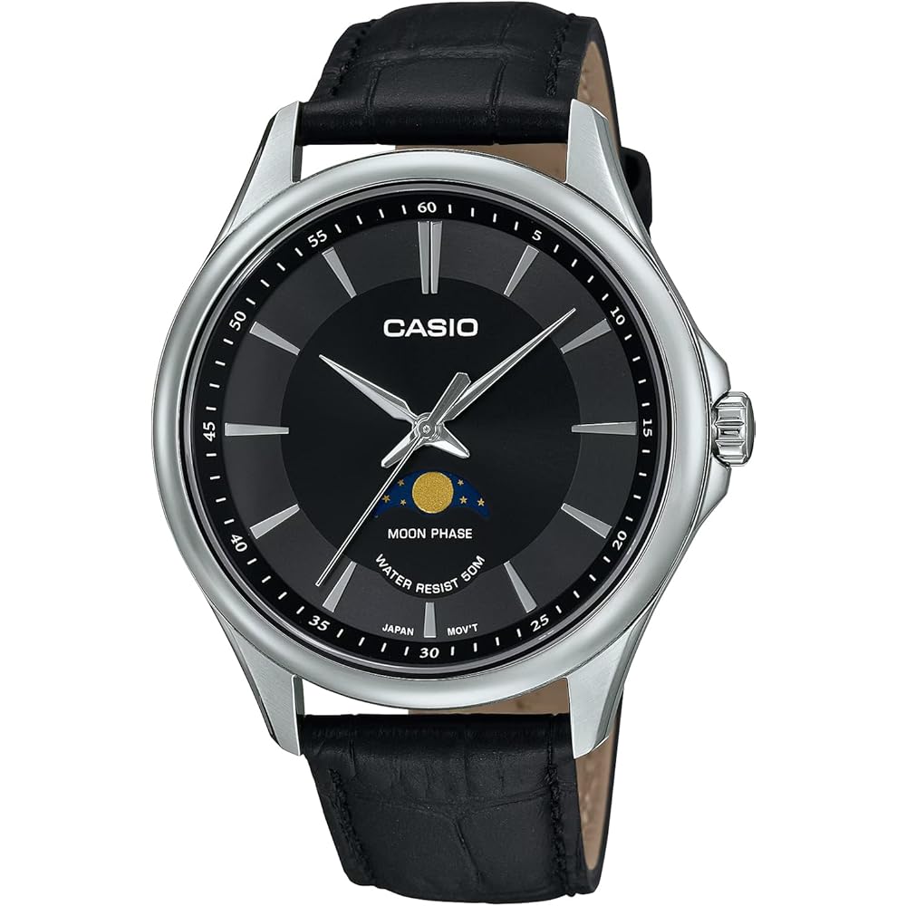 [Casio] CASIO Standard Moon Phase Moon Phase Analog Men s Watch MTP-M100L-1AV Round Face Leather ...