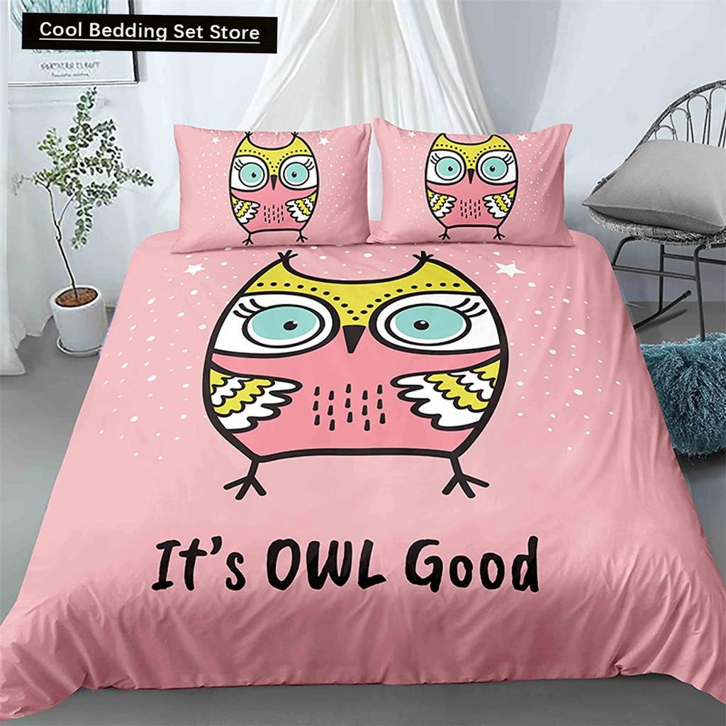 Black Owl King Queen Duvet Cover Moon Safari Bird Animal Bedding Set Lovely Wildlife Quilt Cover Grey Polyester Comforter Cover