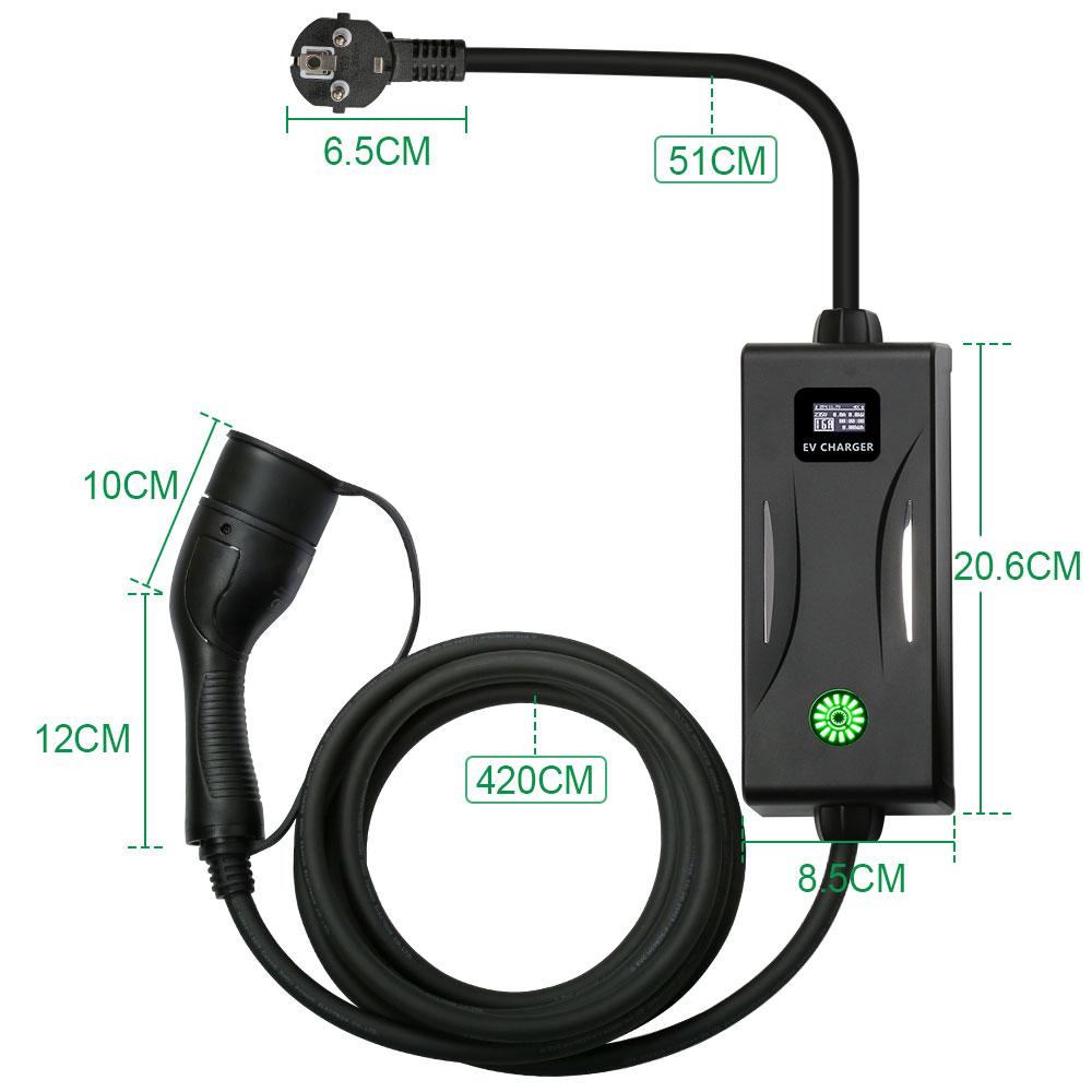 Peocke Portable EV Charger Type 2 IEC62196-2 Wallbox Adjustable Currect Schuko Plug EVSE Electric Car Charging Cable 5M