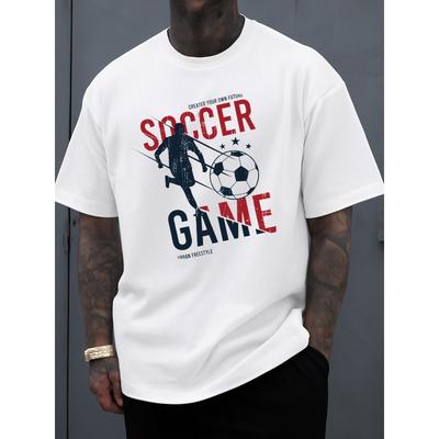 European Size Urban Freestyle Soccer Game Tee Men T-shirts White Elegantly Graphic Summer Wear Vintage-inspired,Comfortable Fit All-season Fitness Top