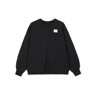 Solid Color Casual Loose Fleece-Lined Pullover Long Sleeve Sweatshirt Women Tops Black DQ4600-010