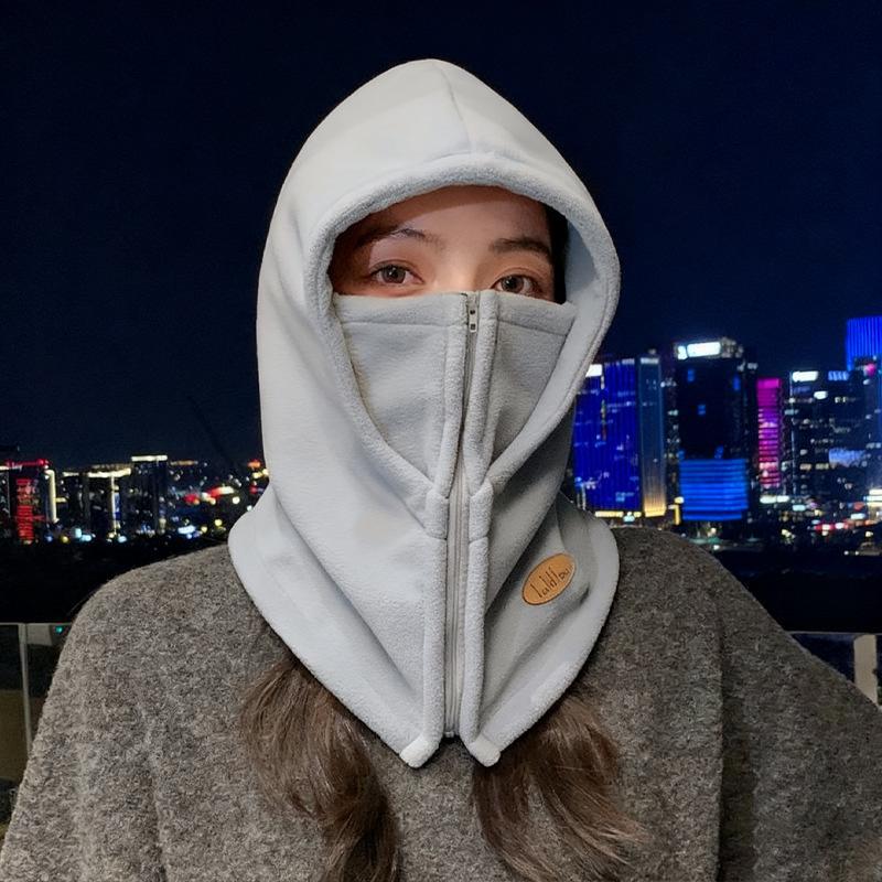 Women S Winter Warm Scarf Hat Integrated Cap For Outdoor Cycling Windproof Solid Color