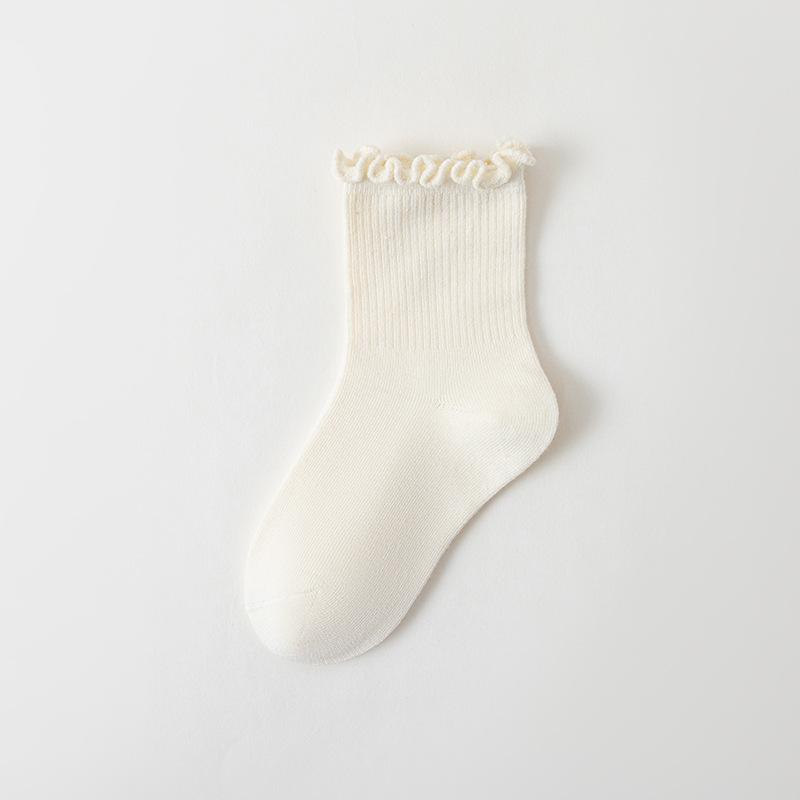 

Children Socks with Ruffled Cuff Soft Cotton Blend Breathable Ribbed Design Comfortable Fit for Everyday Wear L бежевый