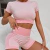 2024 Quick-Dry Women's Yoga & Running Two-Piece Set: Short-Sleeve Top & High-Waisted Seamless Fitness Shorts