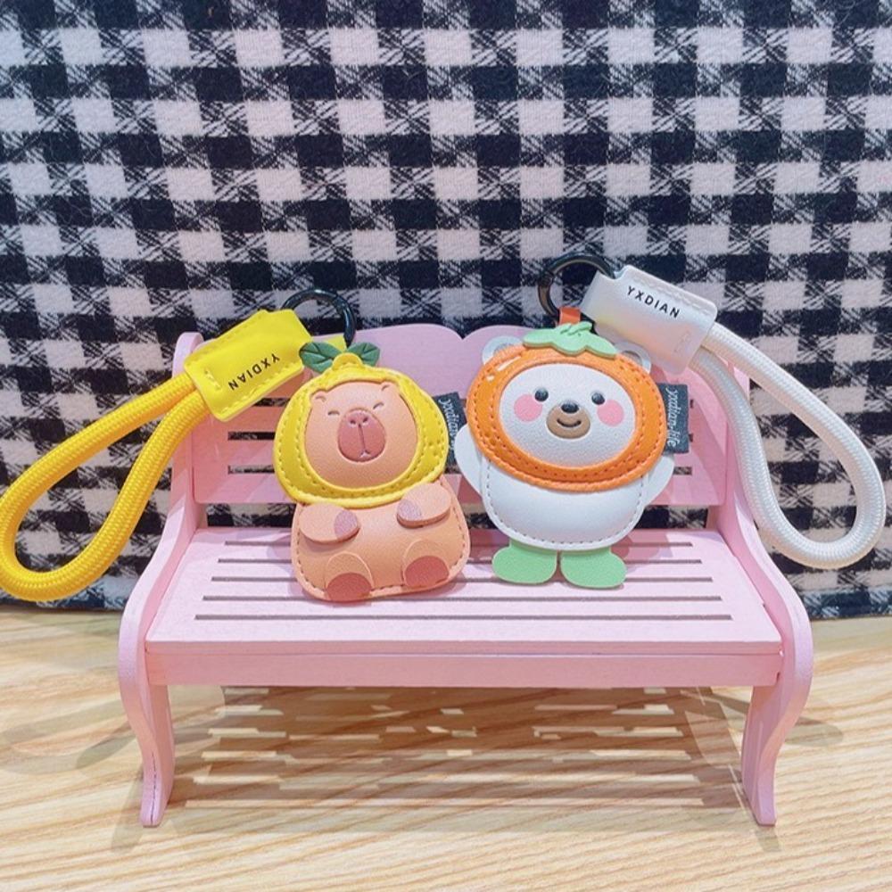 Animal Cartoon Key Holder Doll PU Leather Key Rings Fashion Kapybara Keychain  Bag Charm