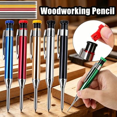 1-6Pcs Metal Solid Carpenter Mechanical Pencil Set with Sharpener Lead Core Deep Hole Construction Marking Scriber Tool Supply