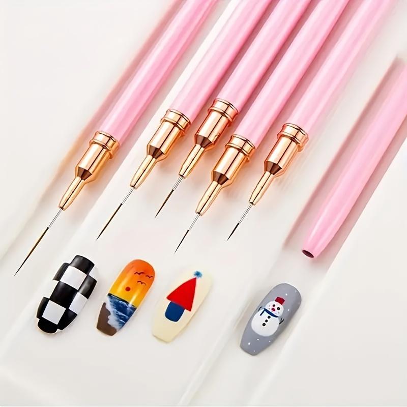 5 Pcs Nail Art Brush Pens for Gel Polish (4/8/12/20/25 Mm) Suitable for Long Nails, Precision Nail Art Brushes, Manicurists and Beginners