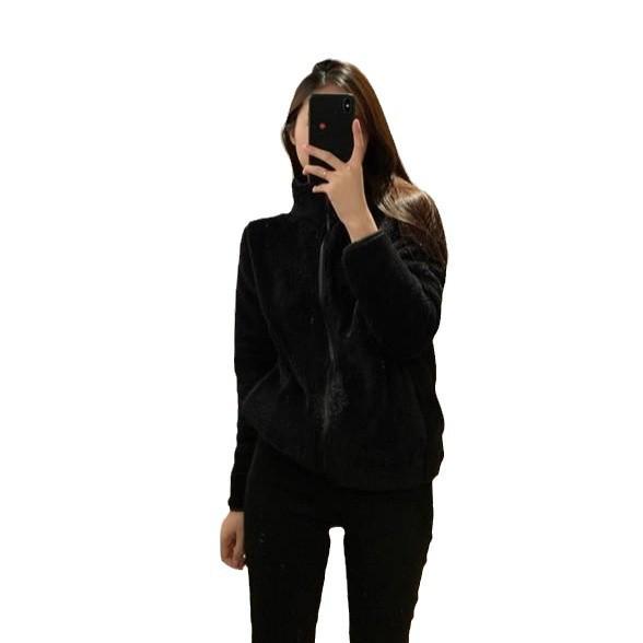 Women's Fuzzy Coral Fleece Jacket – Cozy, Warm, Loose Fit with Stand-Up Collar for Autumn and Winter.