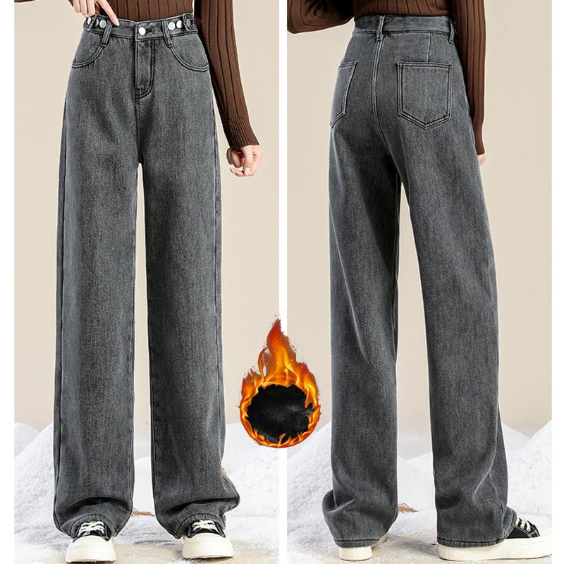 

Женские джинсы с высокой талией, уличная одежда, утепленные, женская мода, мешковатые брюки, женские, черные, серые, светло-голубые, синие, панк, термоджинсы L серый