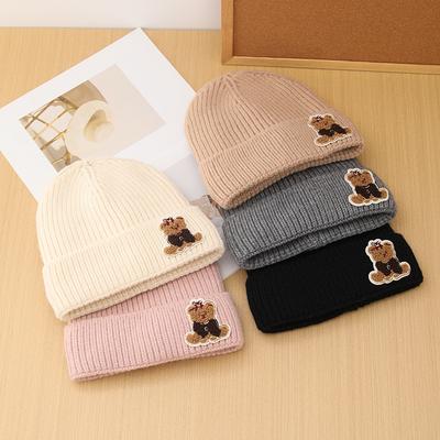 Sitting Bear Woolen Hat for Women Thickened Velvet  Warm  Fashionable Knitted Hat Cold Hat Batch