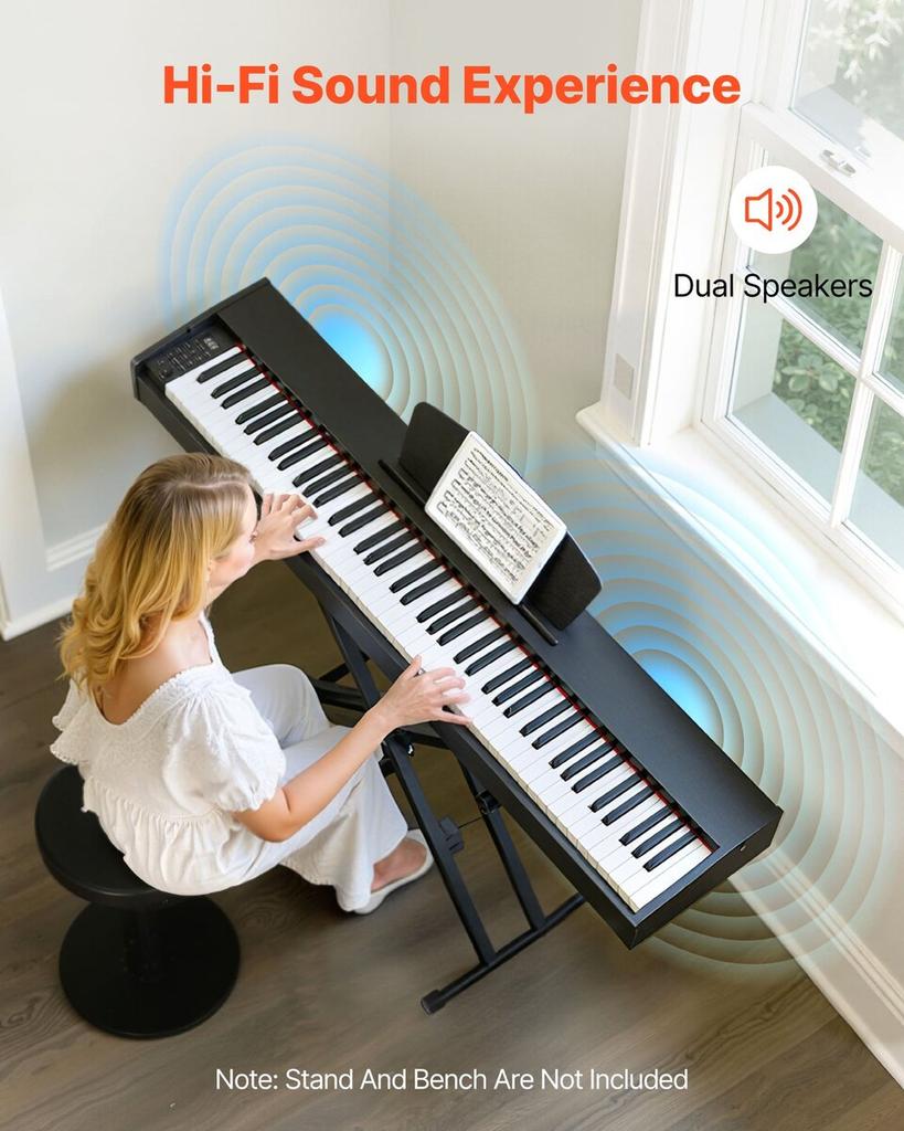Weighted Digital Piano, 88 Keys Fully Weighted, Electric Piano Dual Keyboard & Speakers, with Sustain Pedal, Recording Function, 238 Tones, Wireless