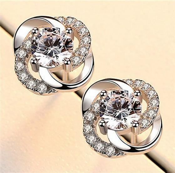 Amethyst Four-Leaf Clover Silver Stud Earrings - 999 Silver Korean Style