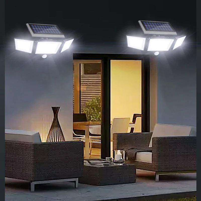 208 LED Solar Outdoor Lights 3 Heads Motion Sensor Security Lamp IP65 Waterproof Remote Control 3 Modes Flood Wall Light