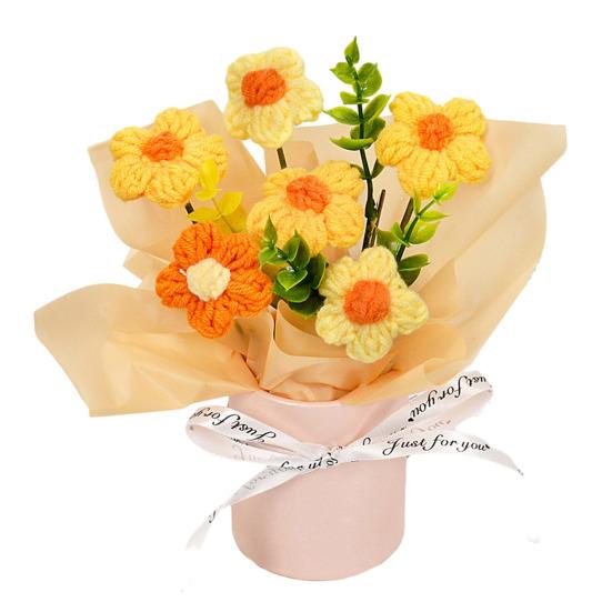 

В язаний букет квітів Ручна робота Штучний в язаний букет Соняшник Маргаритка Тюльпан Пишні квіти Подарунки для Мами Дружини на День Народження Річницю A