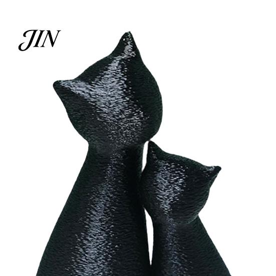 Cat Themed Home Decor Cute Black Statue, 3D Printed Figurine with Snuggle Pose, Heart Warming Minimalist Desk Shelf for Office, Gift Lovers Art