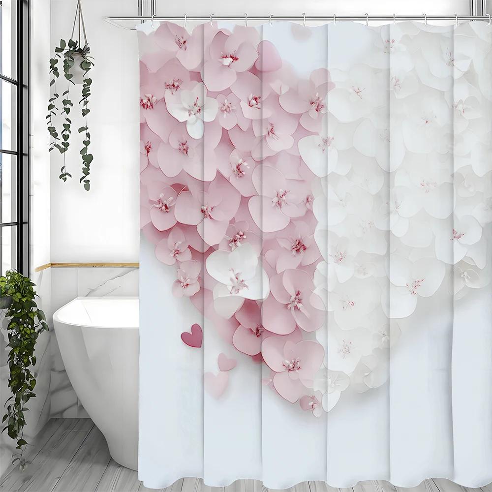 Muttertag Liebe Blume Duschvorhang, Dekorative Badezimmer-Duschvorhänge, Wasserdichter Duschvorhang mit Haken