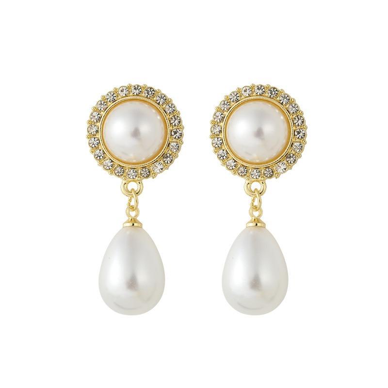 Damen Mädchen Elegante Trendige Wassertropfen Perlenohrringe Einfache Funkelnde Diamantohrringe Temperament Ohrringe