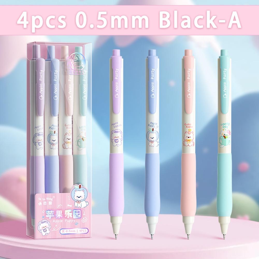 

4pcs/set Cartoon Press Type Ballpoint Pen Quick-drying Balck Ink Gel Pen Color-blocking Design Writing Pen Student Gift