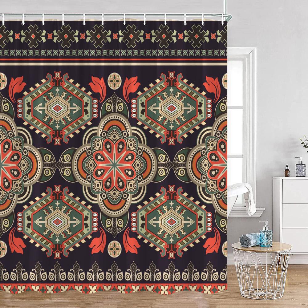 Bohemian Vintage Shower Curtains Mandala Boho Pattern Retro Bathroom Decorations Polyester Bath Curtain With Hooks
