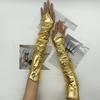 1 Pair Women Cosplay Gloves Rhinestone Decor with Finger Hoop Coated Faux Leather Nightclub Stage Performance Pole Dance Fingerless Mittens
