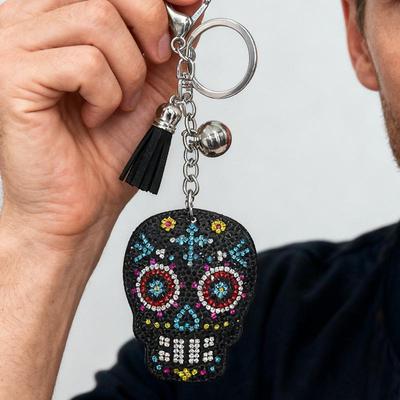 Rhinestone Skull Keychain with Tassel - Creative Halloween Bag Charm Jewelry