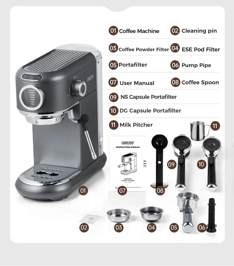 Cafelffe  MK-601F 4in1 Cafetera Cappuccino Coffee Machine Dolce Gusto Nes Capsule Espresso Maker ESE Pod Ground Gift for Lover,Dad,Mom