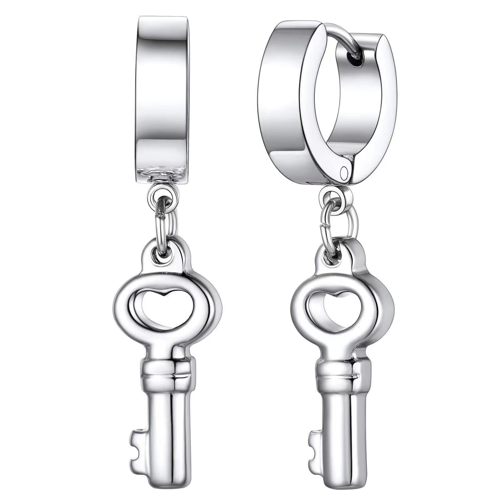 European American Fashion Titanium Steel Key Lock & Pendant Cross-Border Men s Earrings