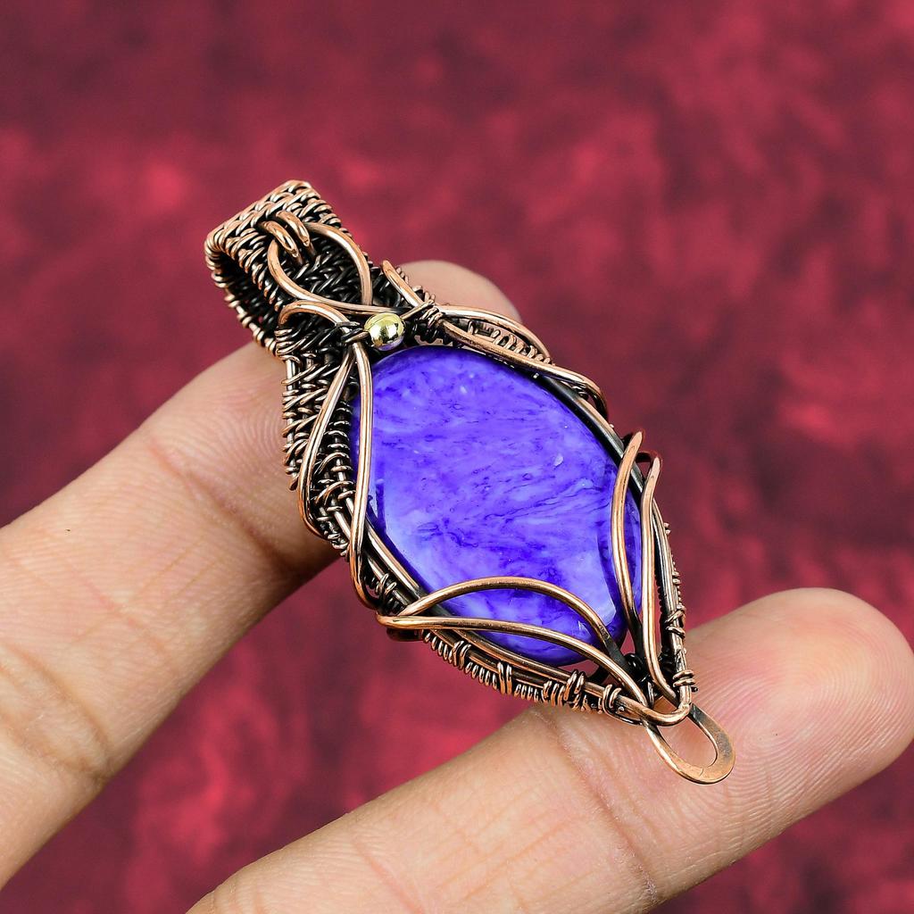 Charoite Pendant Copper Wire Wrapped Pendant Natural Gemstone Pendant Charoite Jewelry Handmade Pendant Copper Wire Jewelry Anniversary Gift