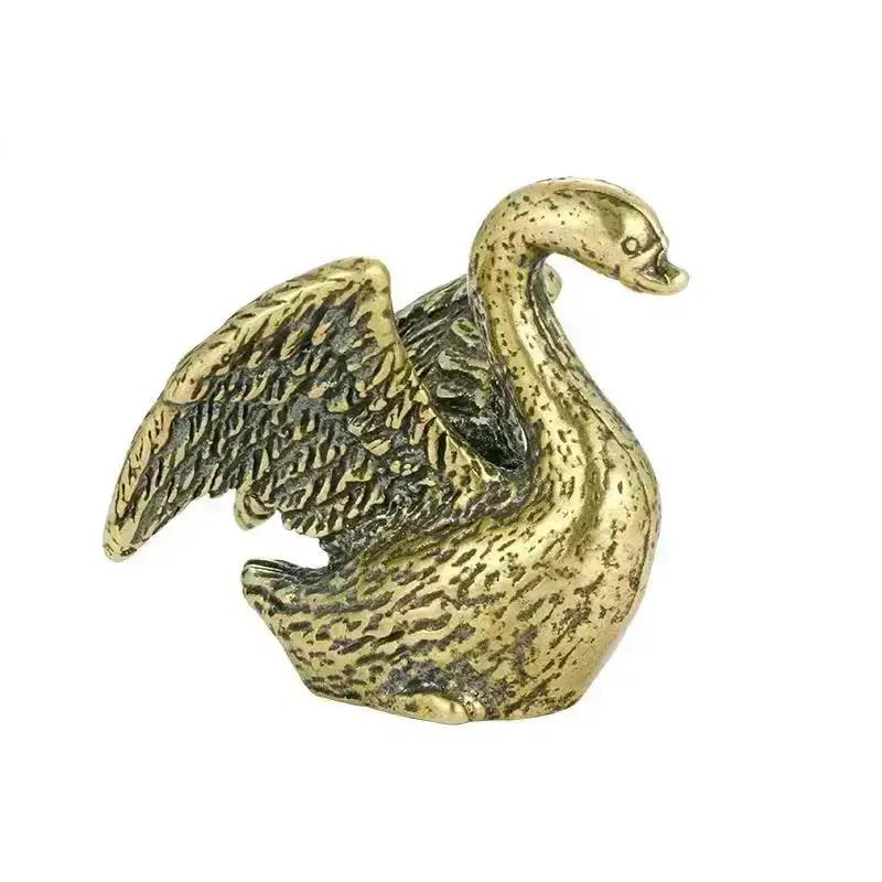 New Brass Swan Small Ornament Retro Animal Statues Mini Home Office Desktop Statues Decoration Tea Tasting Pet Crafts Series