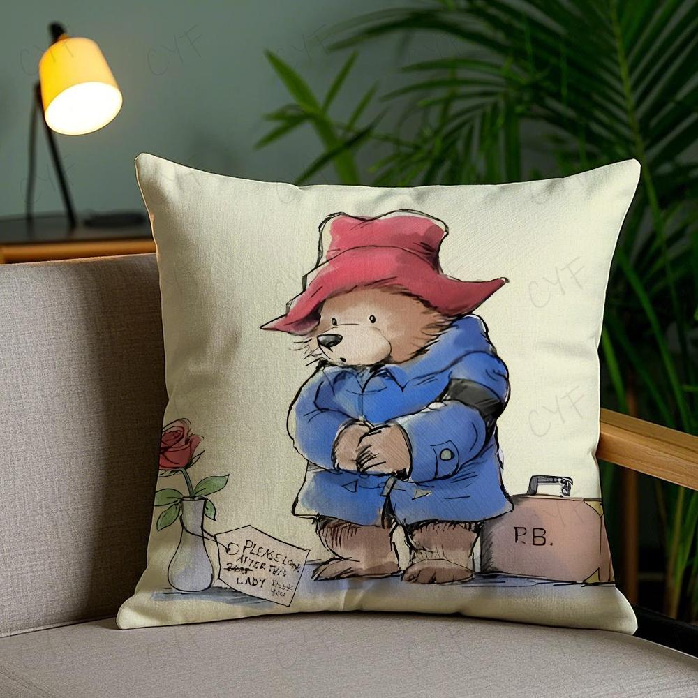 Cute P-Paddington Bear Pillow Case Anti-Dustmite Pillowcase Invisible Zipper Silky Short Plush Sofa Cushion Cover