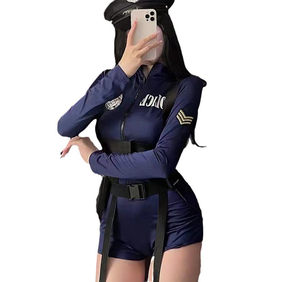 Lenjerie de corp distractivă, polițistă de noapte sexy pentru costum de uniformă nou, ținută seducătoare de însoțitor de bord, sora regală O