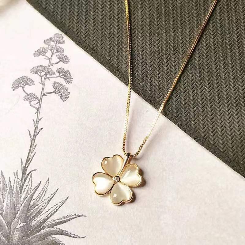 Korean Style Four-Leaf Clover Colorfast Titanium Steel Necklace for Women