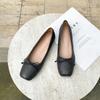 Grape Mother Has the Same Bow, Pig Nose, Square Head, Single Shoes, Small Thick Heels, Shallow Mouth, Cowhide Ballet Shoes for Women