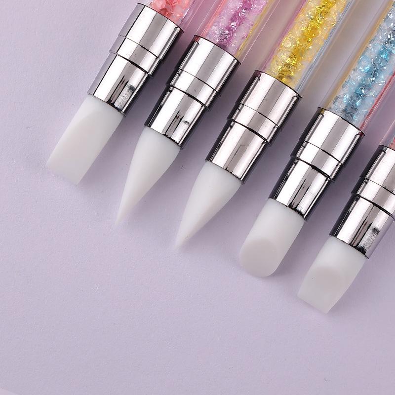 Nail Art Silicone Brush Carving Painting Pencil Tips Gel DIY Polish Dual-head Mirror Powder Sculpture Manicure Tool