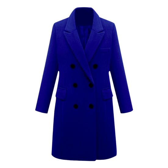 

Женское зимнее пальто, двубортное, с отложным воротником, с длинными рукавами, верхняя одежда, толстые теплые карманы, однотонное, офисное, повседневное, для вечеринок M синий