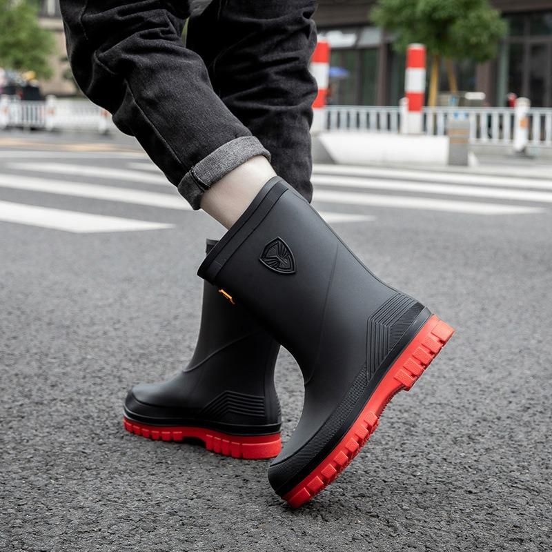 Waterproof Shoes Men's Rain Shoes Fashion Medium Tube Thickened Warm Rubber Shoes Work Non-slip Fishing Kitchen Rain Boots
