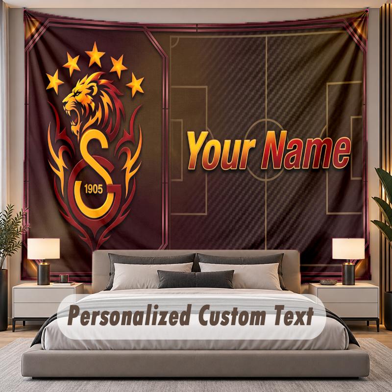 Custom Name Text Tapestry Galatasaray FC Personalized Polyester Wall Tapestry For Bedroom And Room